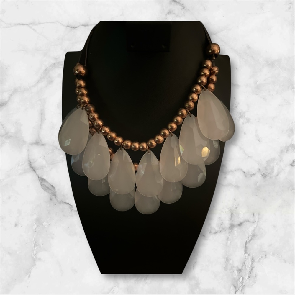 Joan Rivers collected pink Teardrop Necklace with copper tone beads. Adjustable